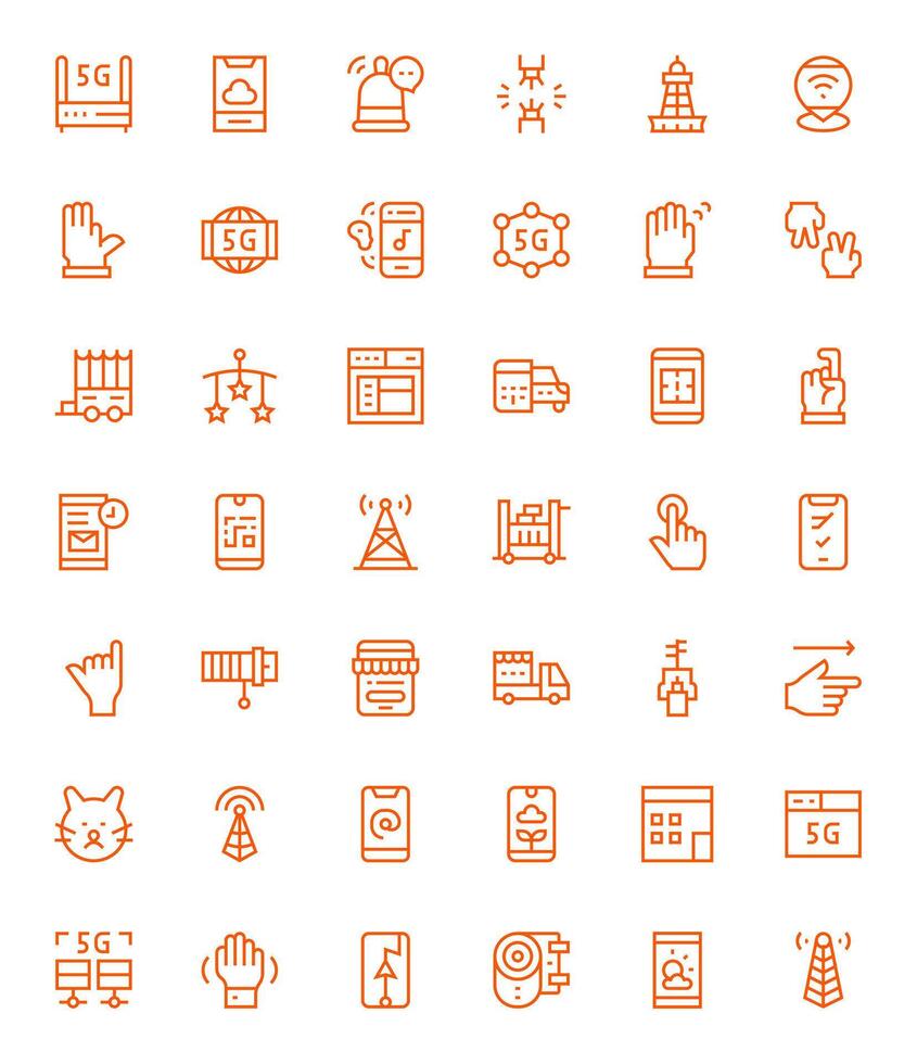 Mobile Scalable Set featuring 42 Pixel Aligned Regular Line 128x128 Icons vector