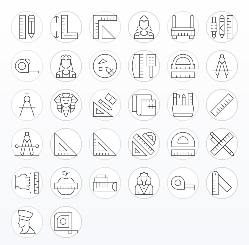 32 Grid Fitted Thin Line Icons designed for Ruler Interface vector