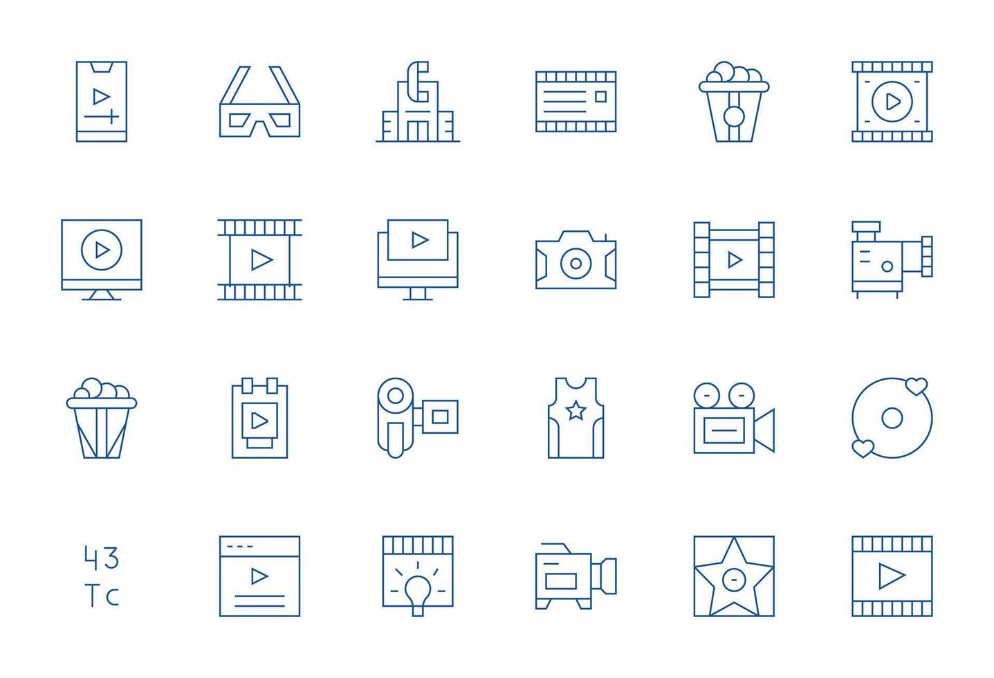 24 Thin Line Pixel Aligned Icons crafted for Movie High Resolution applications vector