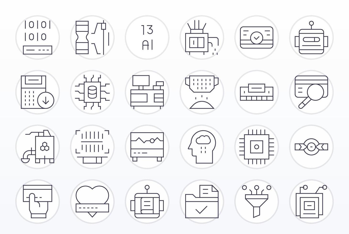 Processing Icon Library with 24 Thin Line 256x256 Grid Fitted Designs vector