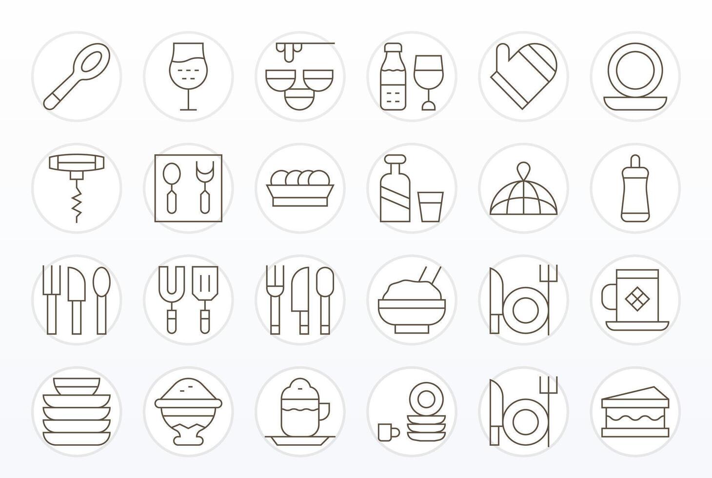 Tableware Essential Set including 24 Display Perfect Thin Line 256x256 Icons vector