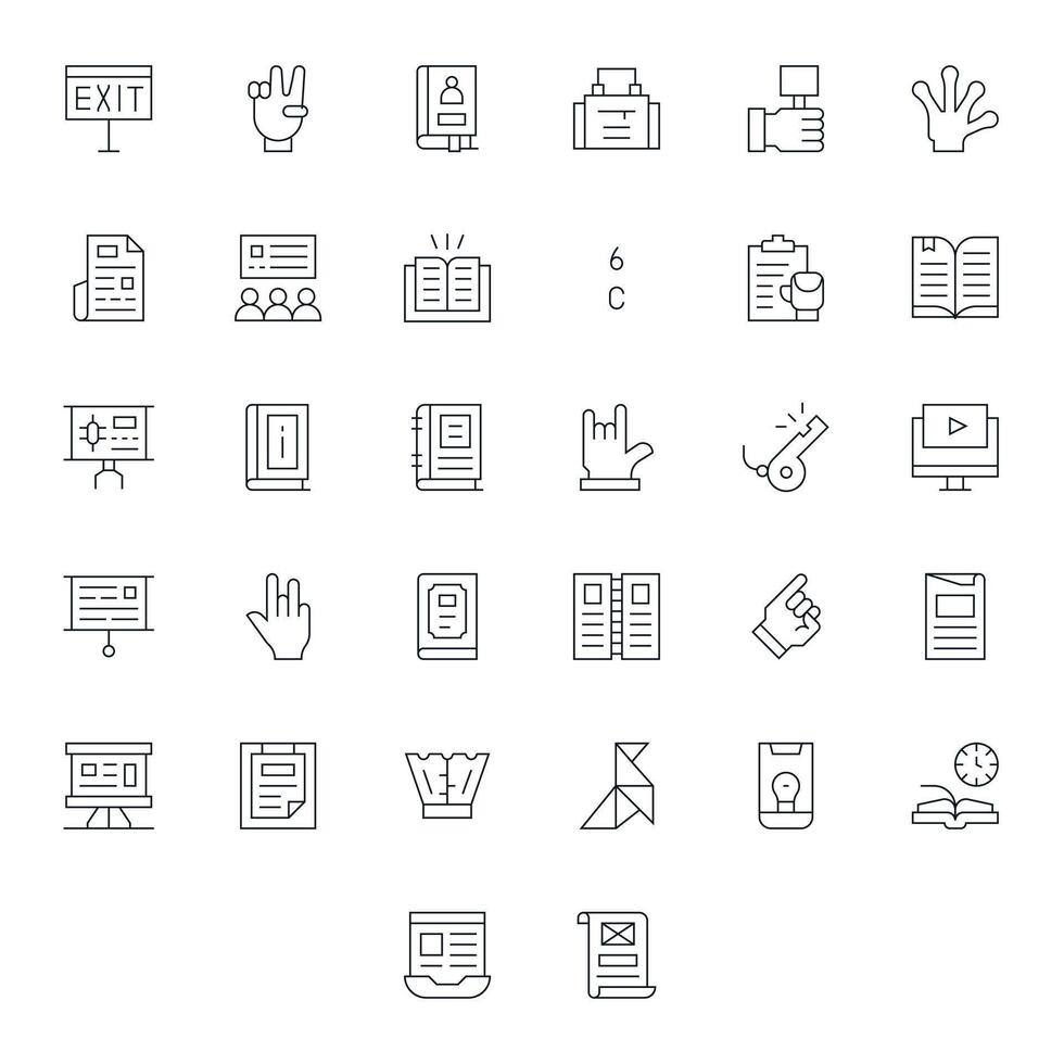 32 Thin Line Icons from Instruction in 128x128 Grid Fitted Quality vector