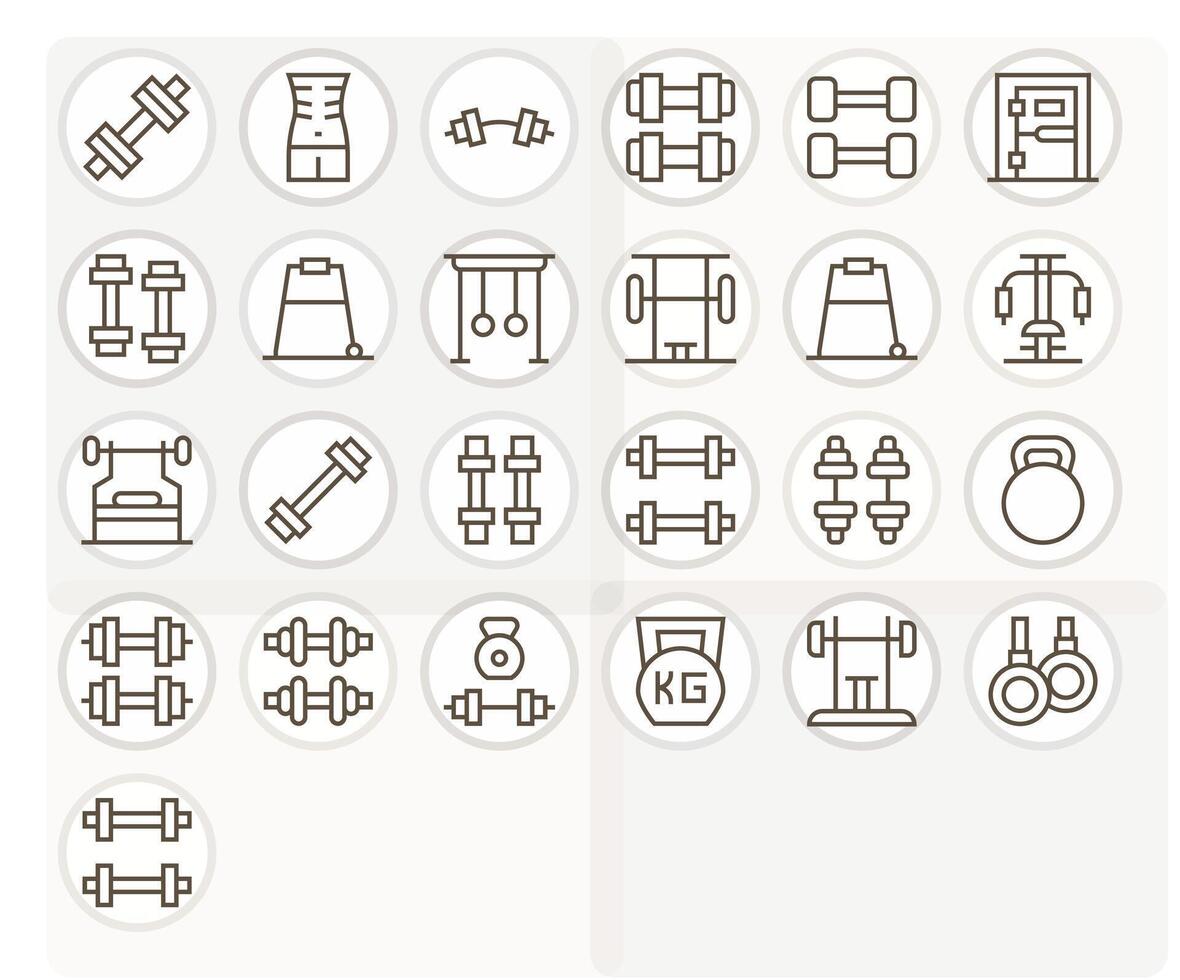 Bodybuilding Icon Library with 25 Regular Line High Resolution Pixel Aligned Designs vector