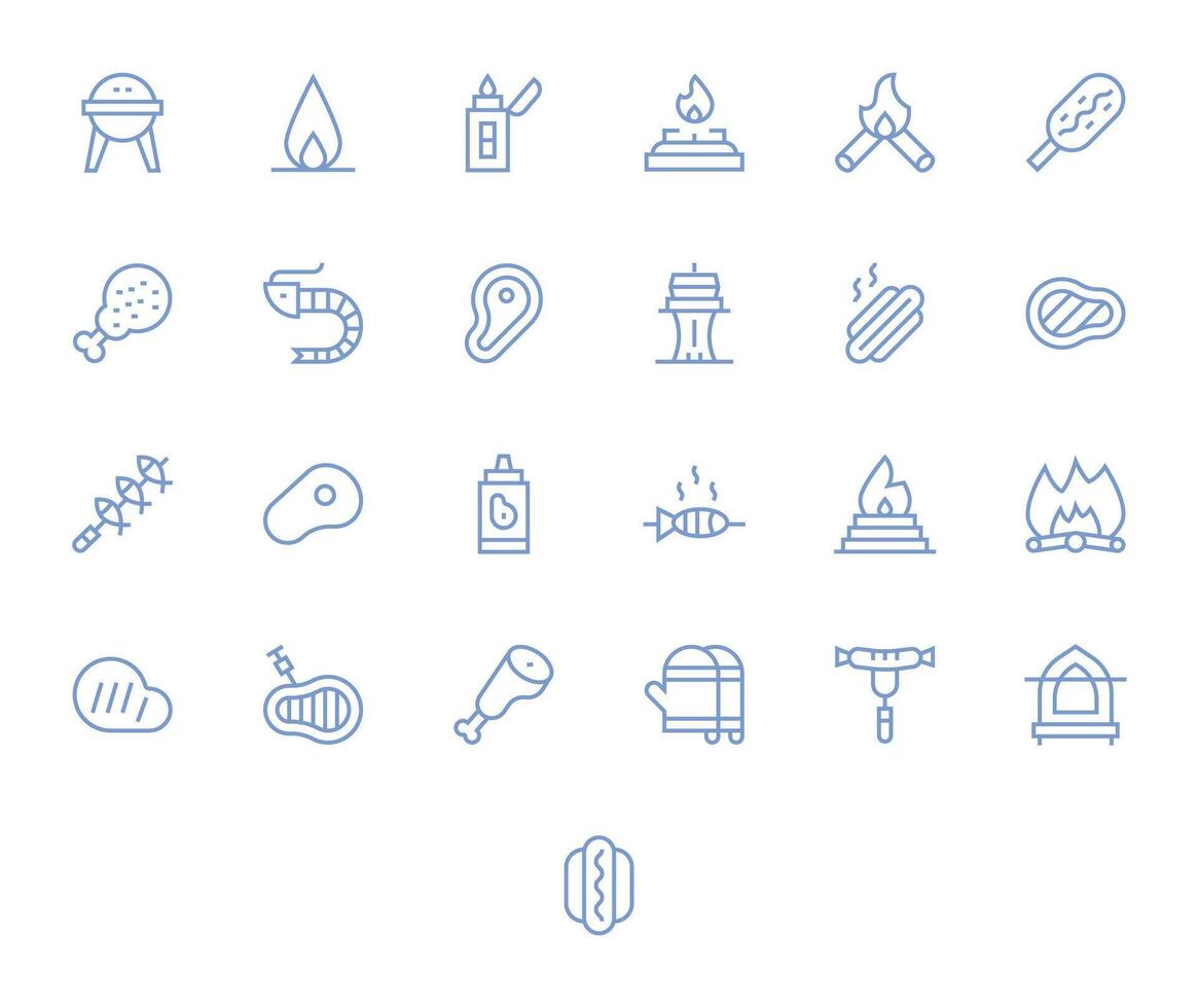 Barbecue Icon Collection featuring 25 Pixel Optimized 256x256 Regular Line Designs vector