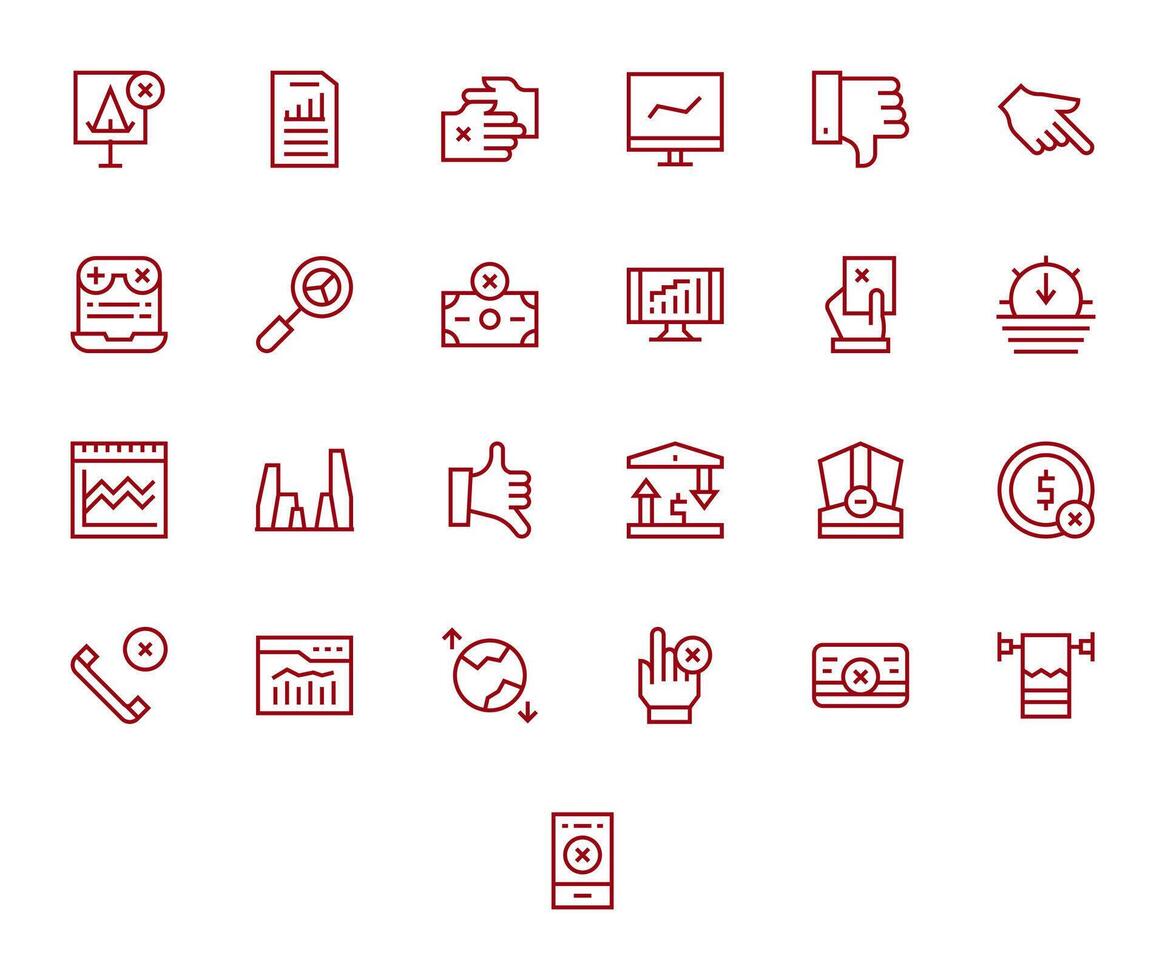 25 Regular Line Grid Fitted Icons for Decline Graphics vector