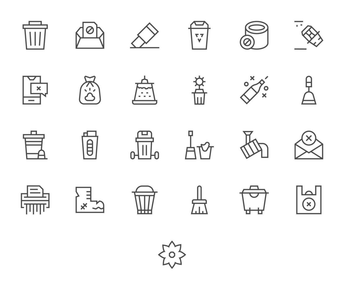 25 Regular Line Grid Fitted Icons crafted for Trash 128x128 applications vector