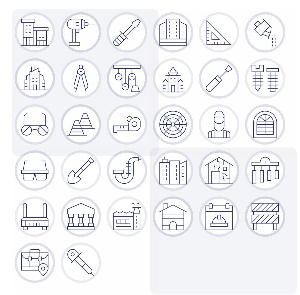32 128x128 Thin Line Pixel Optimized Icons for Construction Projects vector