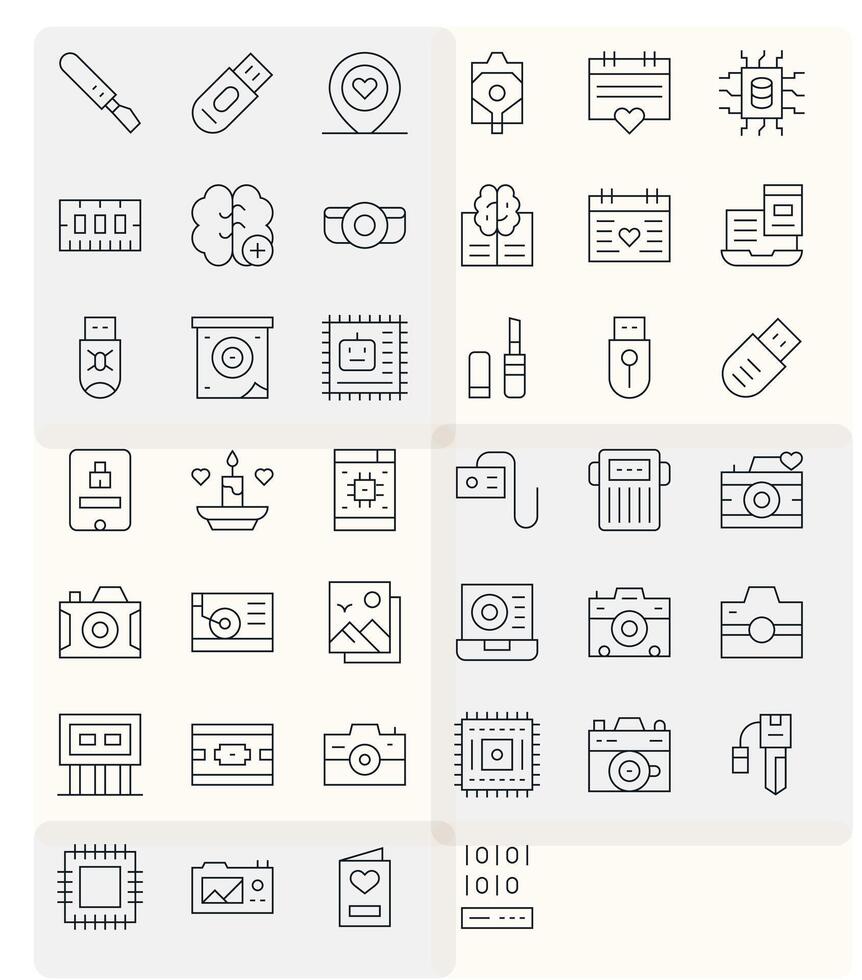 40 Icons inspired by Memory in Editable Retina Ready Thin Line quality vector