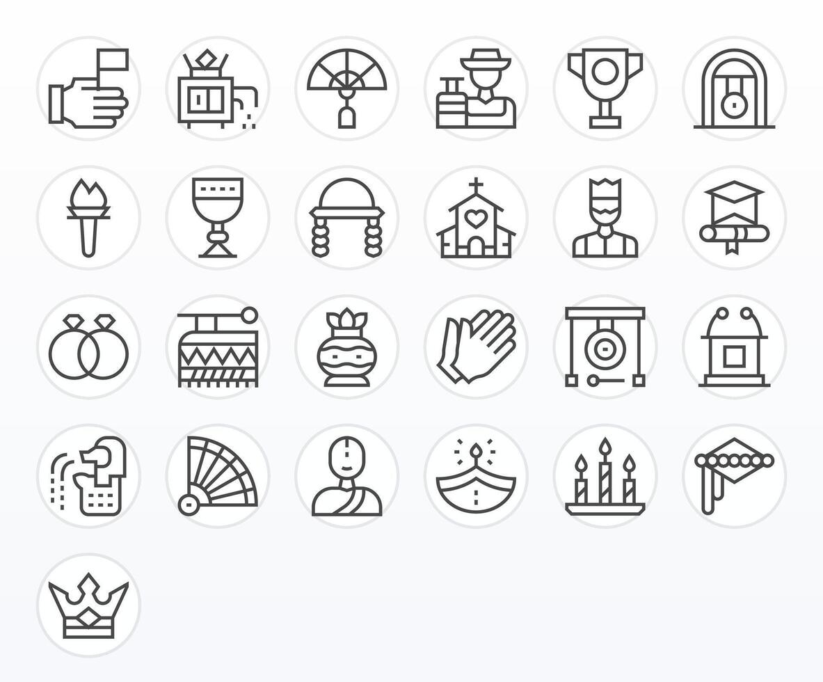 25 High Resolution Icons for Ceremony in Grid Fitted Regular Line Format vector