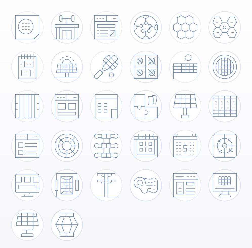 Grid Complete Package with 32 64x64 Thin Line Grid Fitted Icons vector