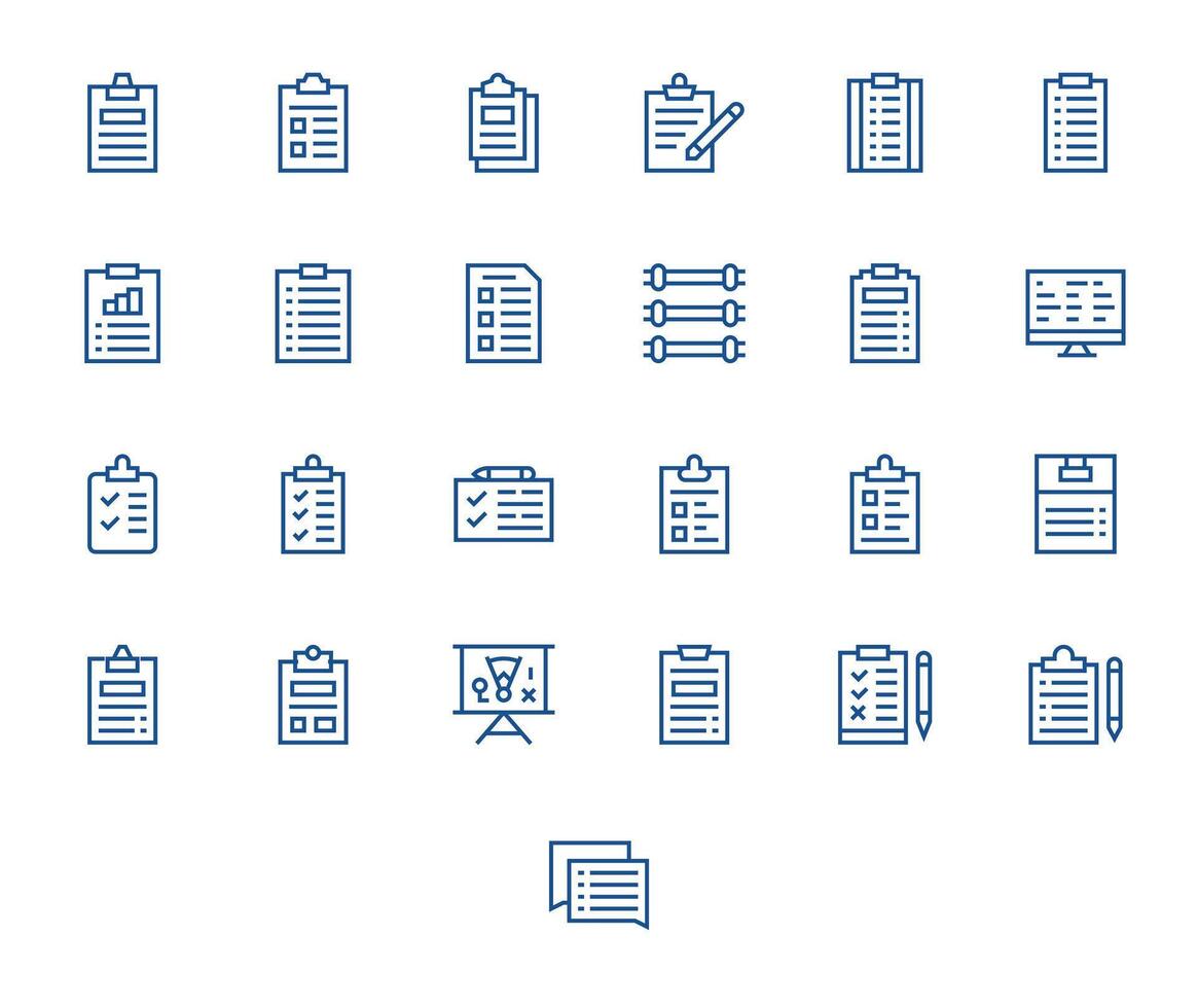 tarea lista profesional conjunto con 25 regular línea píxel Perfecto alto resolución íconos vector