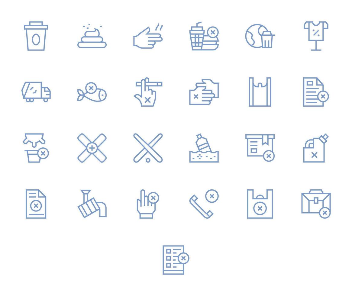 Refuse Icon Collection featuring 25 Pixel Optimized 128x128 Regular Line Designs vector