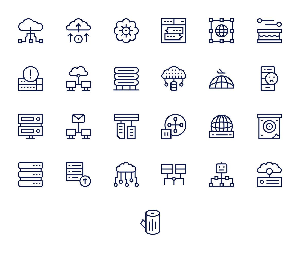Server Design Icons featuring 25 Grid Fitted Regular Line Style vector