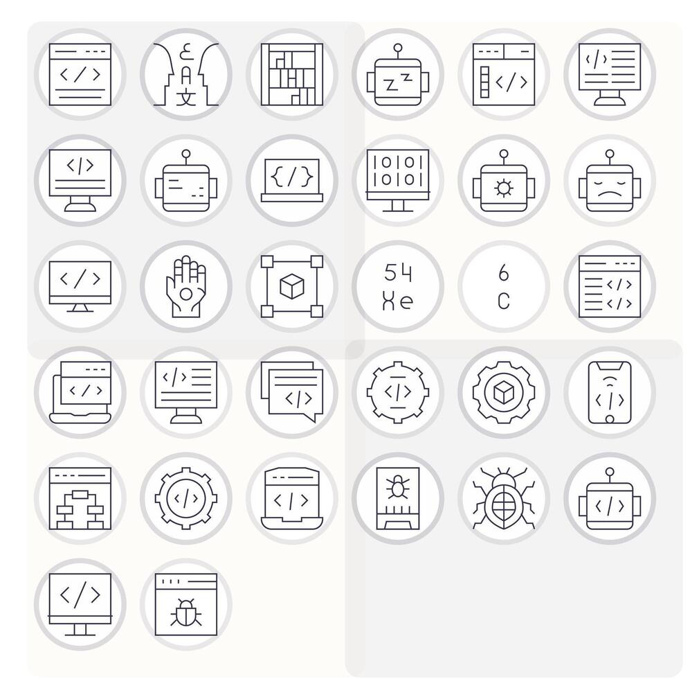 Programming Visual Pack containing 32 Thin Line Display Perfect Icons vector