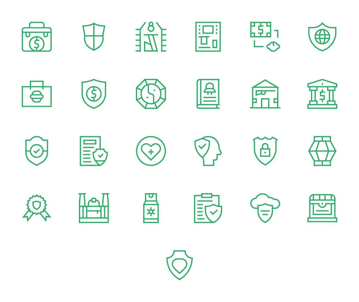Safe Icon Library with 25 Regular Line High Resolution Pixel Optimized Designs vector