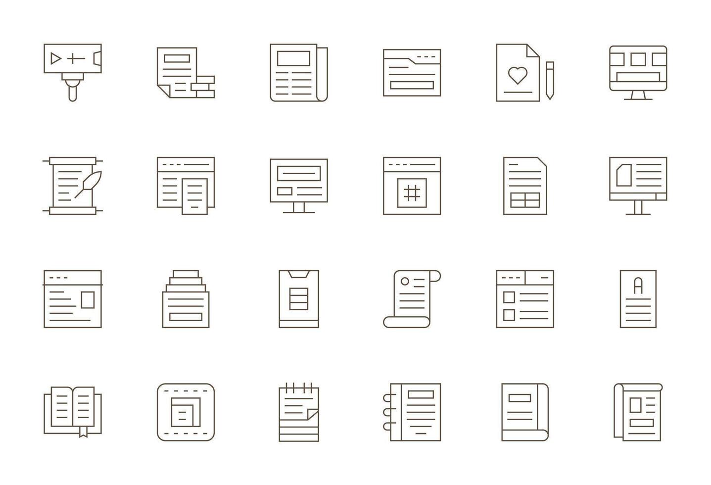 Delgado línea píxel optimizado íconos desde contenido administración conjunto con 24 128x128 íconos vector