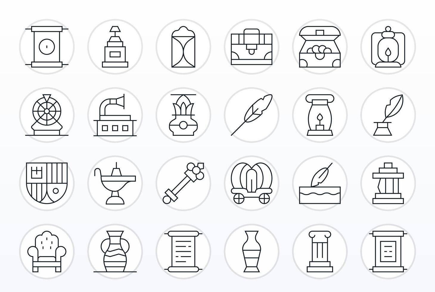 Antique Icon Toolkit featuring 24 Detail Enhanced High Resolution Thin Line elements vector