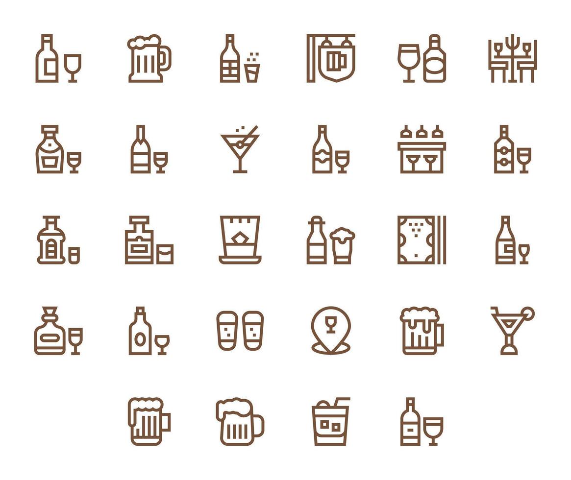 Pub Scalable Set featuring 28 Pixel Optimized Bold Line 64x64 Icons vector