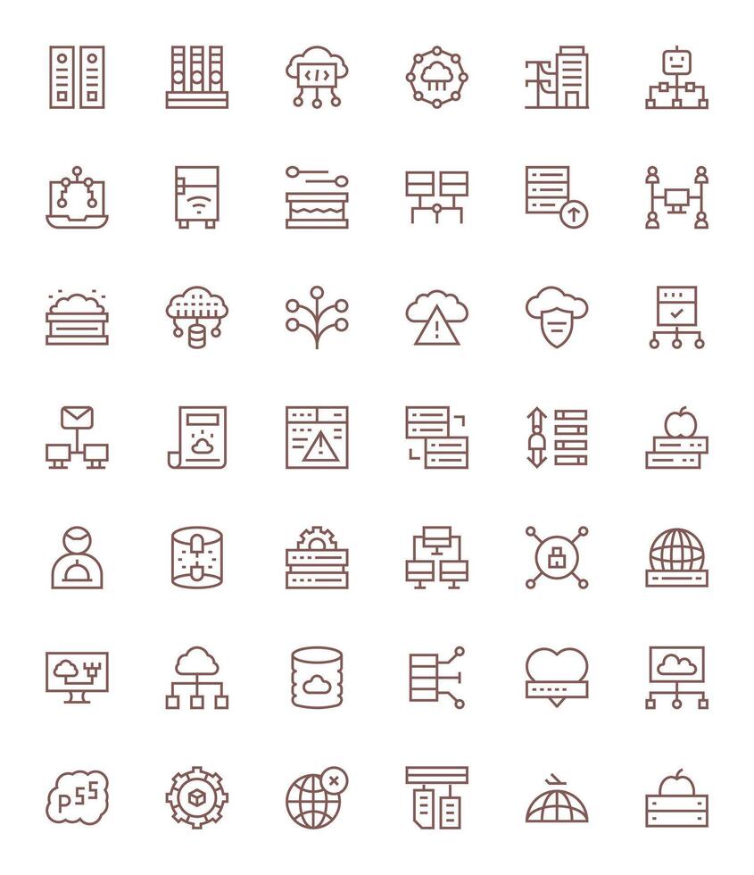Server Icon Set with 42 Regular Line 64x64 Pixel Optimized Graphics vector