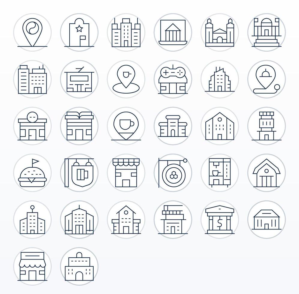 32 Display Perfect Icons themed around Establishment in High Resolution Thin Line format vector