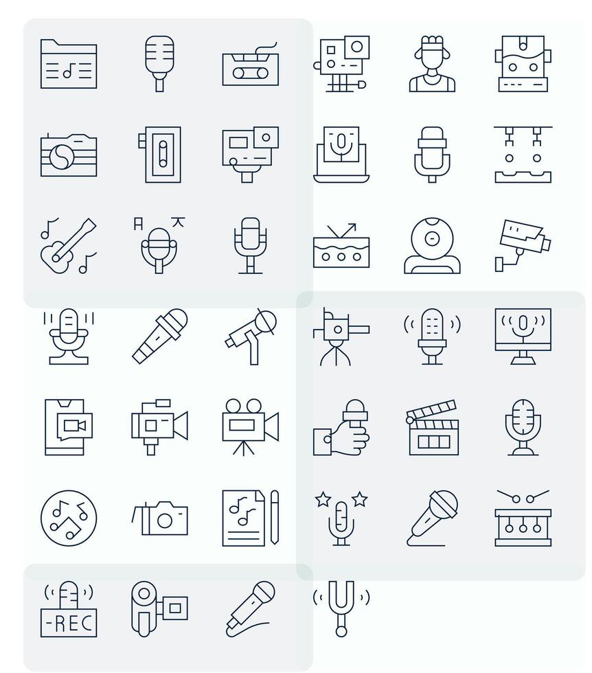 40 Icons for Recording featuring 128x128 Pixel Optimized Thin Line Graphics vector