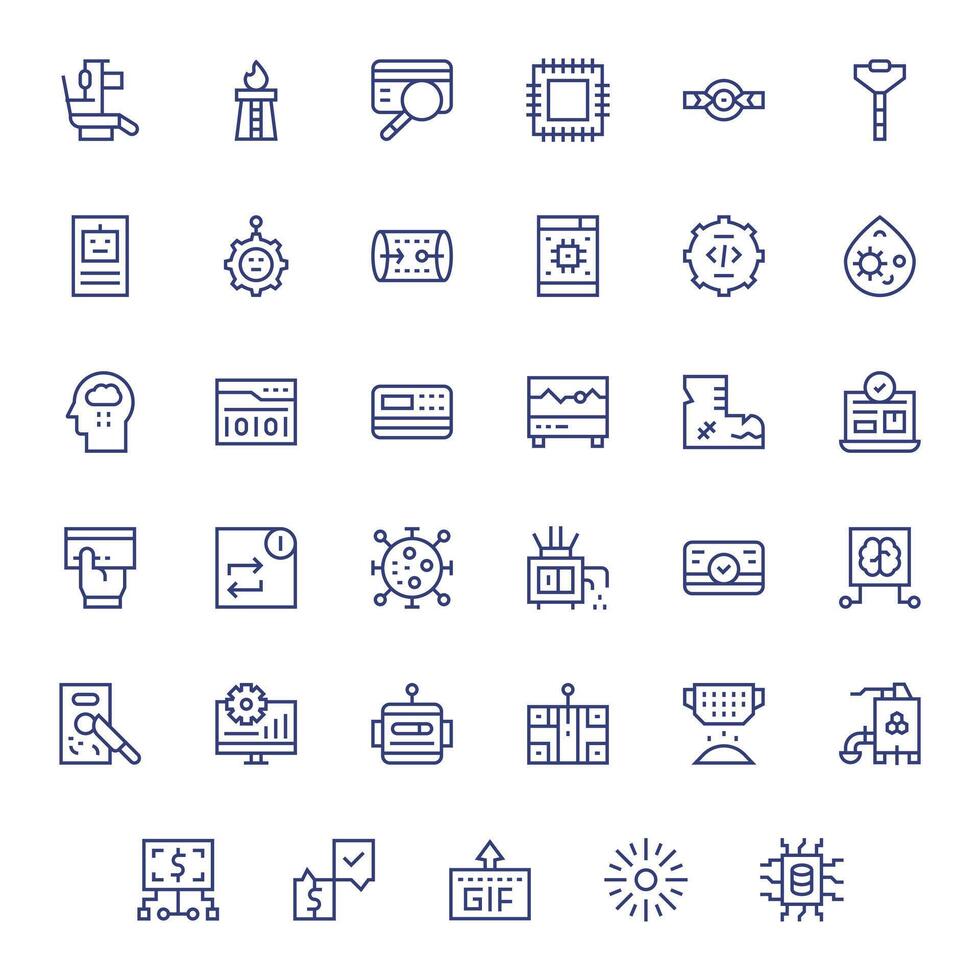 35 Icons for Processing featuring Retina Ready Grid Fitted Regular Line Graphics vector