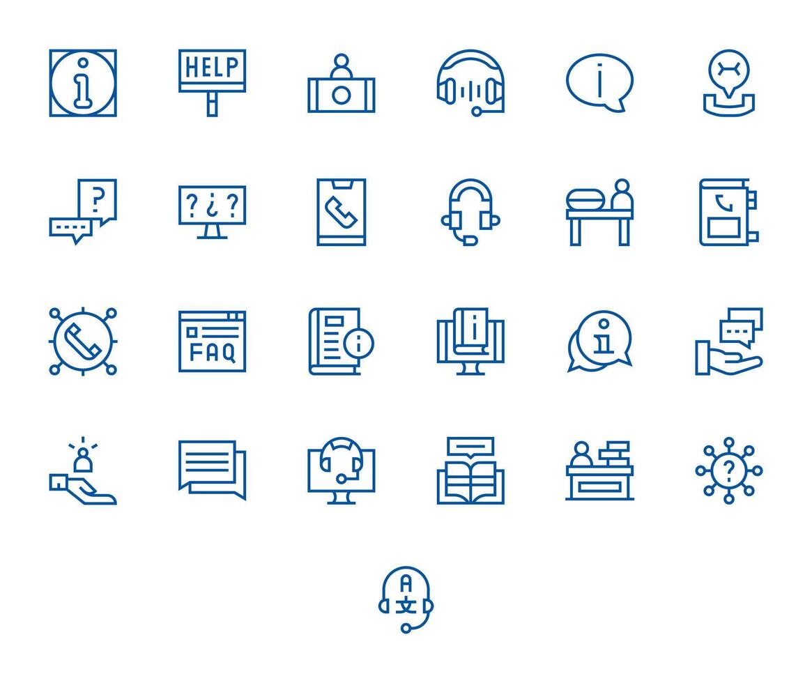 25 Icons for Support Center optimized in Display Perfect High Resolution Regular Line resolution vector