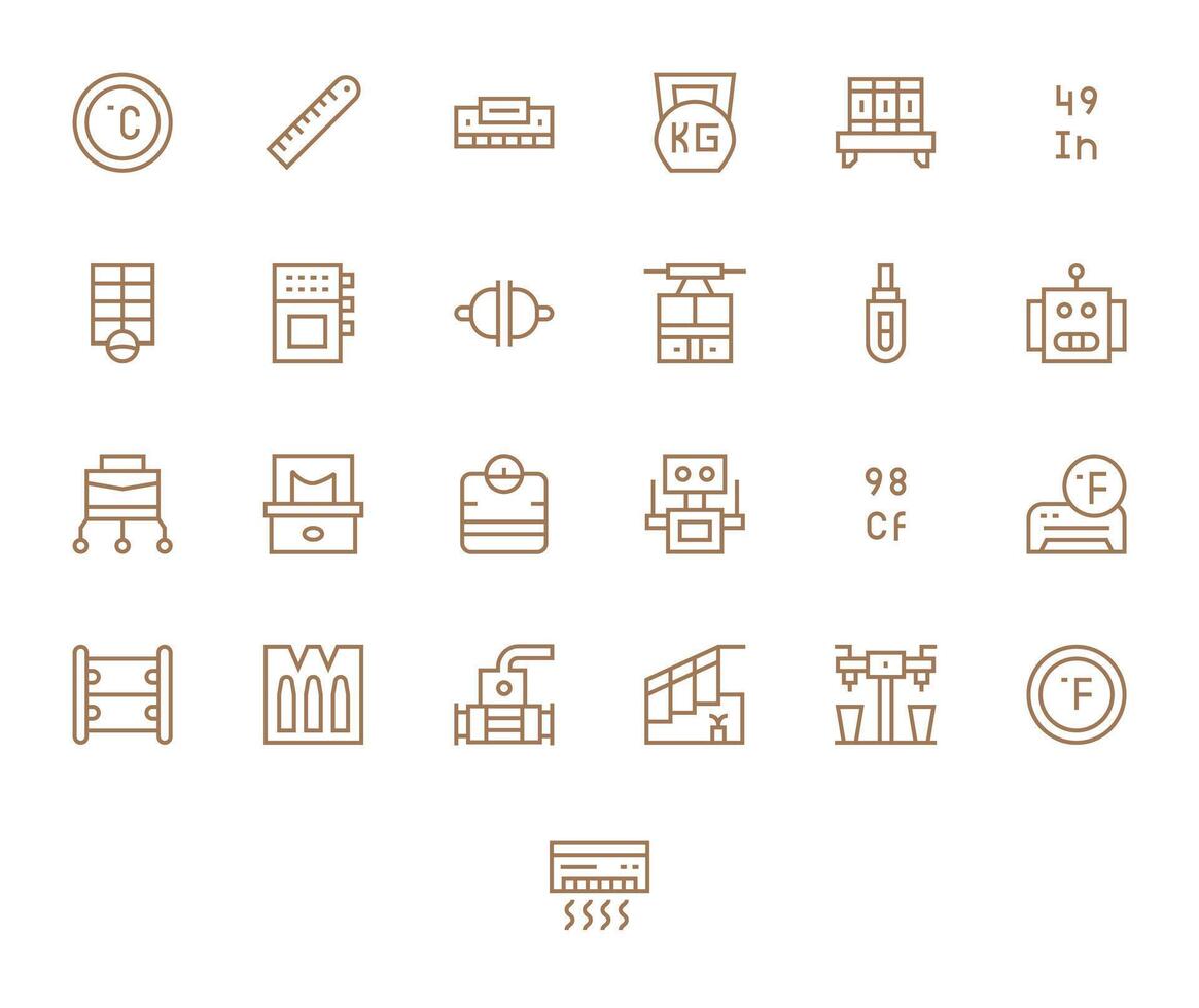 25 64x64 Regular Line Pixel Aligned Icons for Unit Projects vector