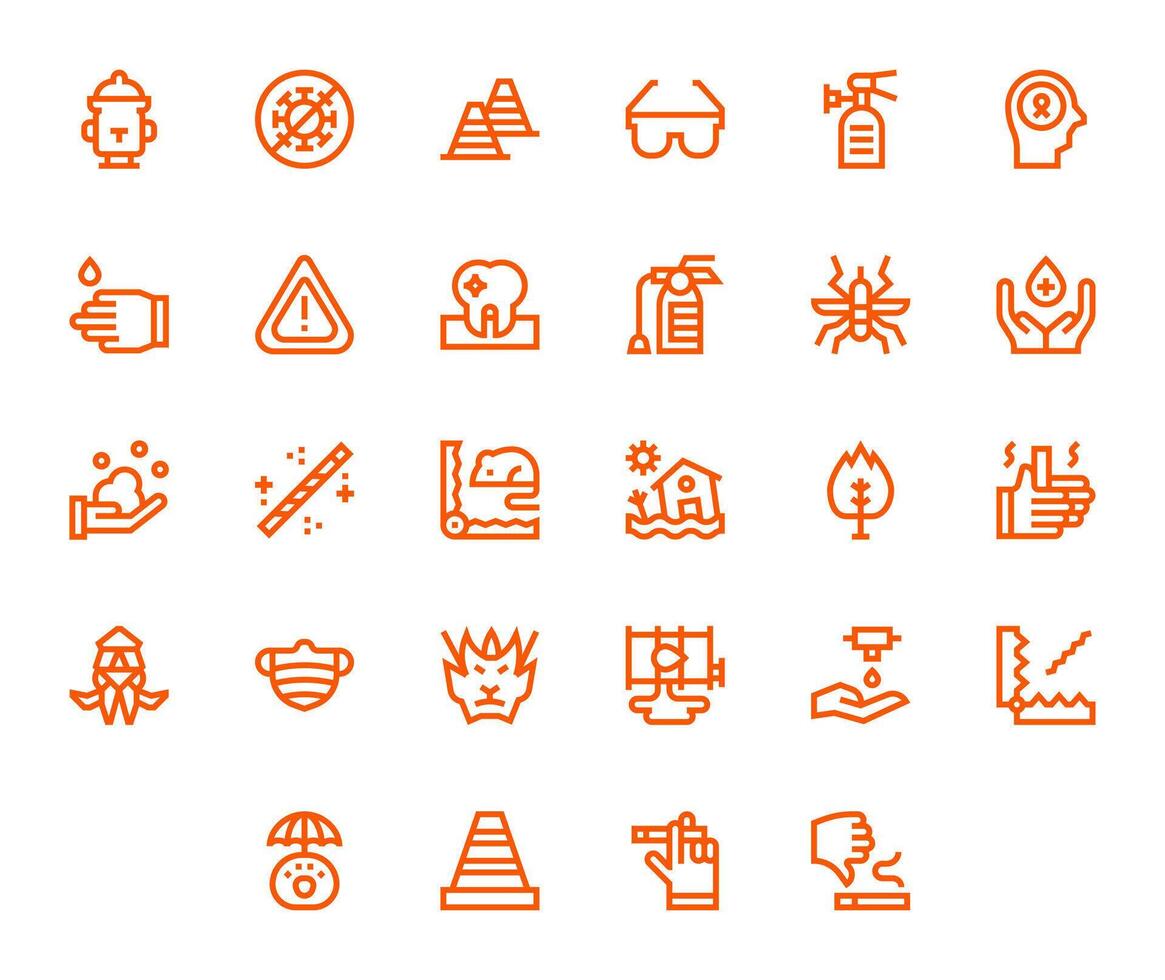28 High Resolution Bold Line Icons optimized for Prevention Grid Fitted display vector