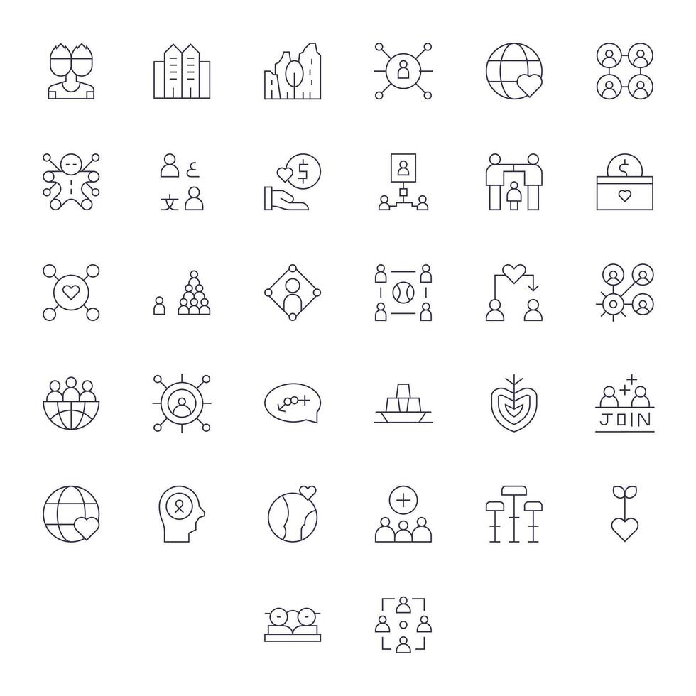 32 Icons for Community featuring Retina Ready Pixel Optimized Thin Line Graphics vector