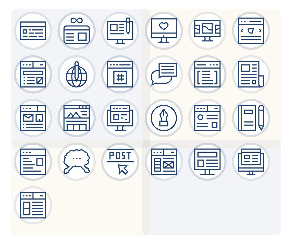 Blog Complete Package with 25 256x256 Regular Line Pixel Optimized Icons vector