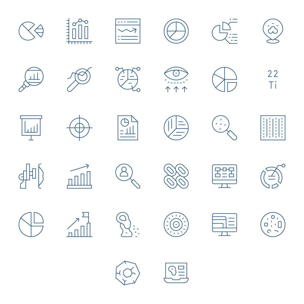 32 Thin Line PIXEL Perfect Icons for Data Visualization Graphics vector
