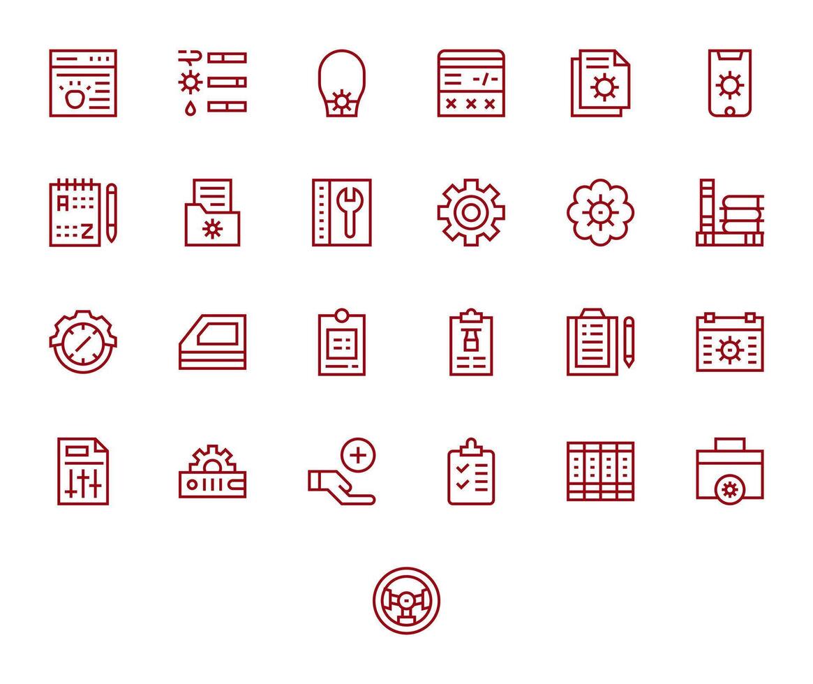 Manage Essential Set including 25 Pixel Optimized Regular Line Retina Ready Icons vector