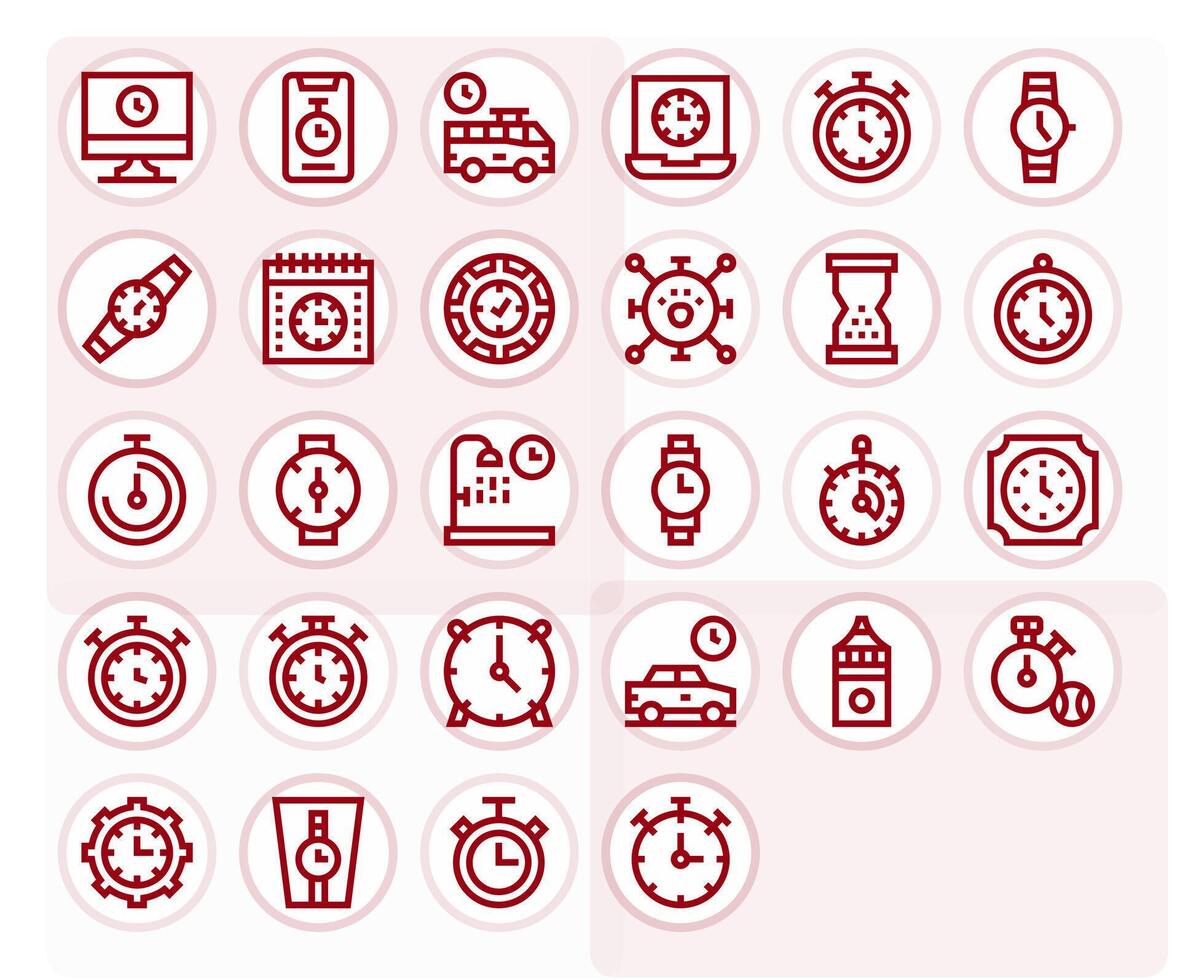 28 Pixel Aligned 64x64 Icons for Timer in elegant Bold Line design vector