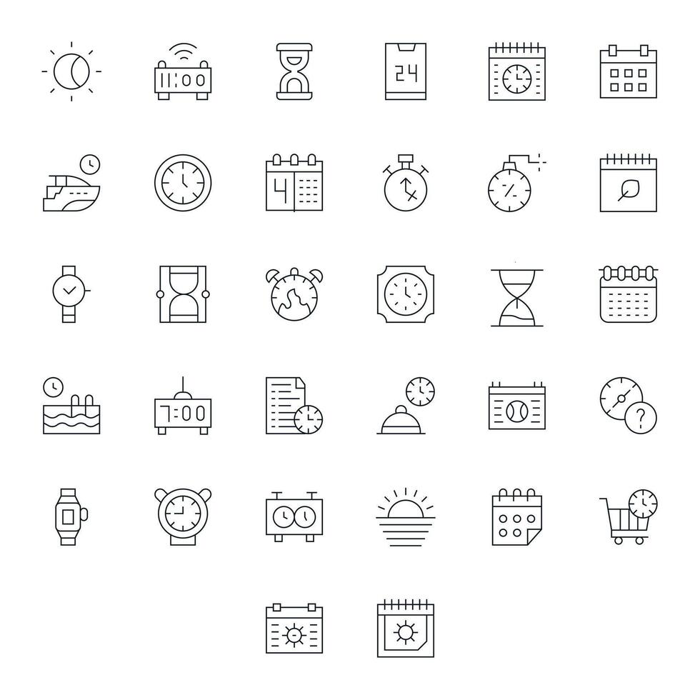 32 128x128 Icons for Time in Display Perfect Thin Line Format vector