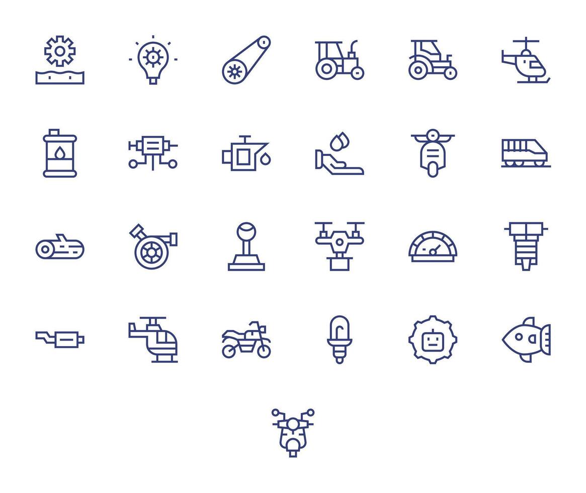 Engine High Resolution Icon Pack with 25 Regular Line Grid Fitted Elements vector