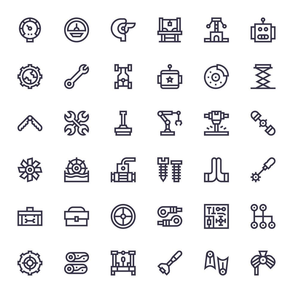 36 High Resolution Editable Icons for Mechanical in Bold Line Theme vector