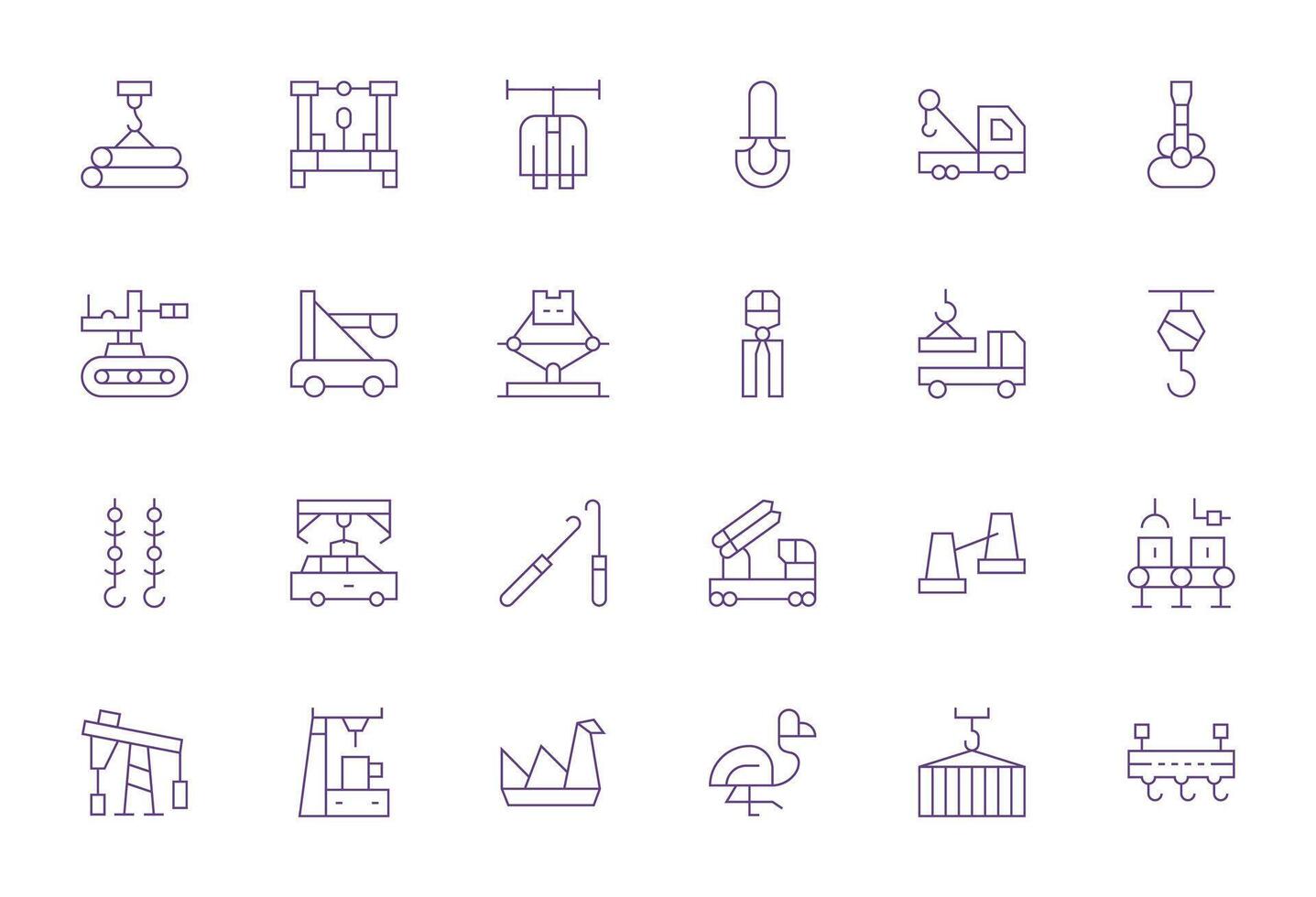 Crane Icon Arsenal with 24 High Resolution Thin Line Display Perfect designs vector