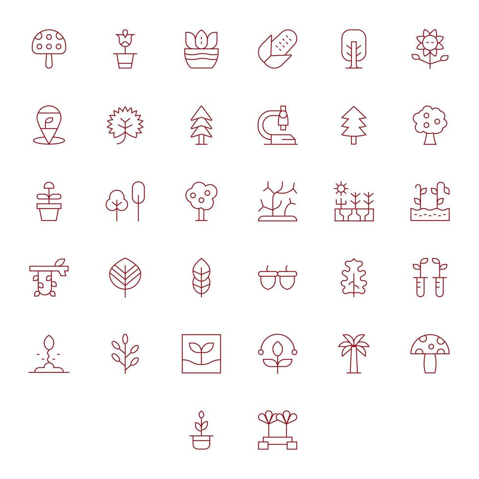 Botany Pixel Optimized Set with 32 256x256 Thin Line Icons vector
