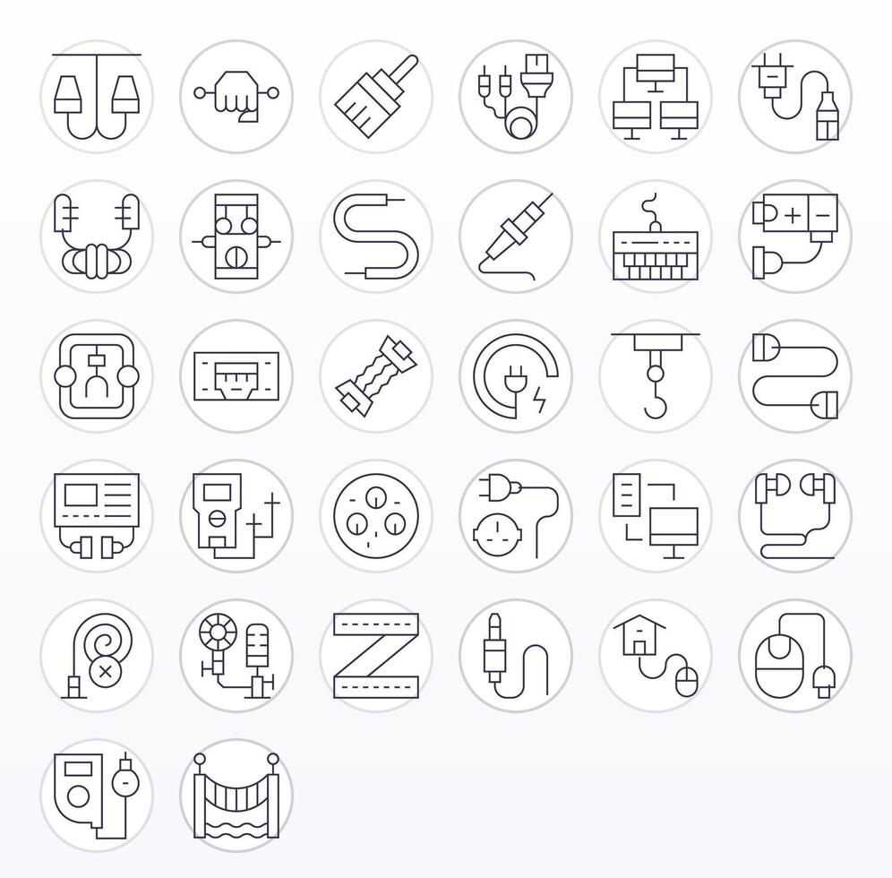 Cable Scalable Set featuring 32 Display Perfect Thin Line 256x256 Icons vector