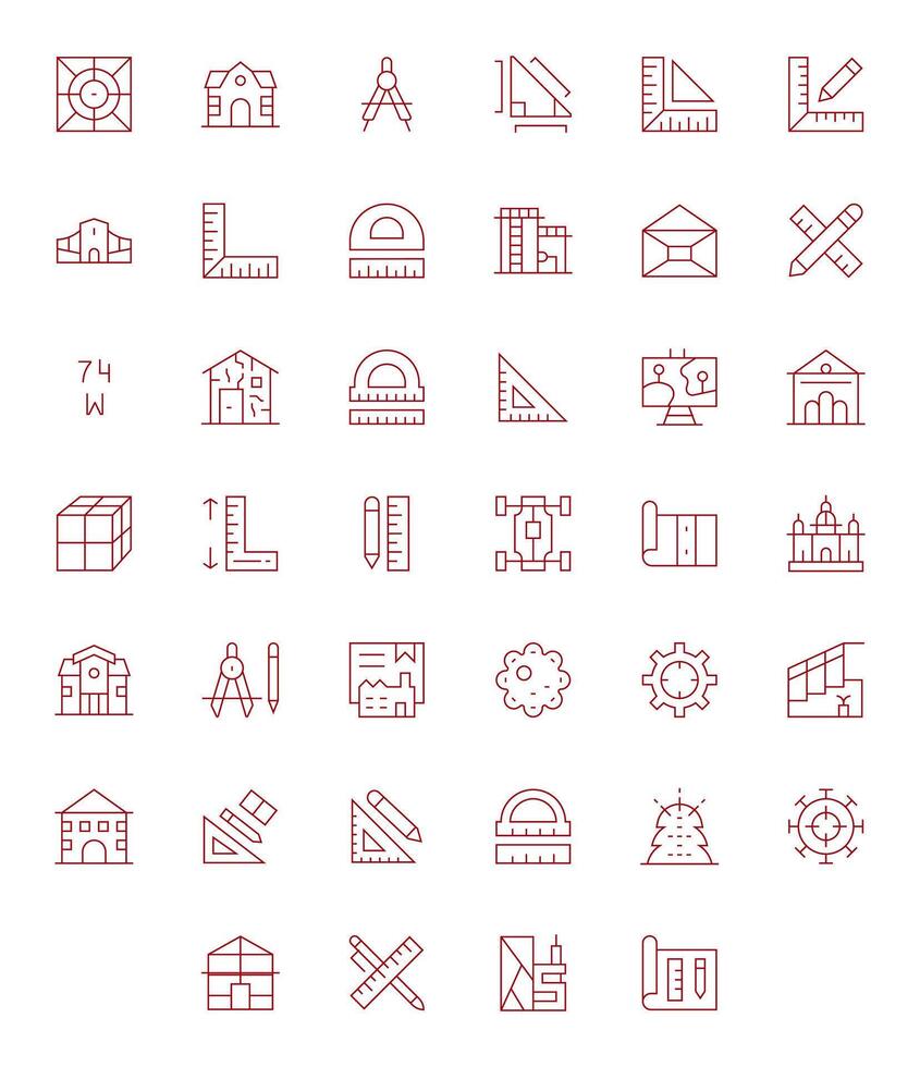 40 256x256 Thin Line Pixel Aligned Icons for Blueprint Projects vector
