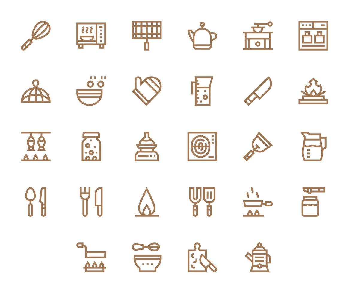28 Icons for Kitchenware optimized in Grid Fitted 128x128 Bold Line resolution vector