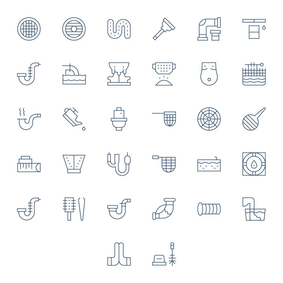 Drain Icon Toolkit featuring 32 Pixel Aligned 64x64 Thin Line elements vector