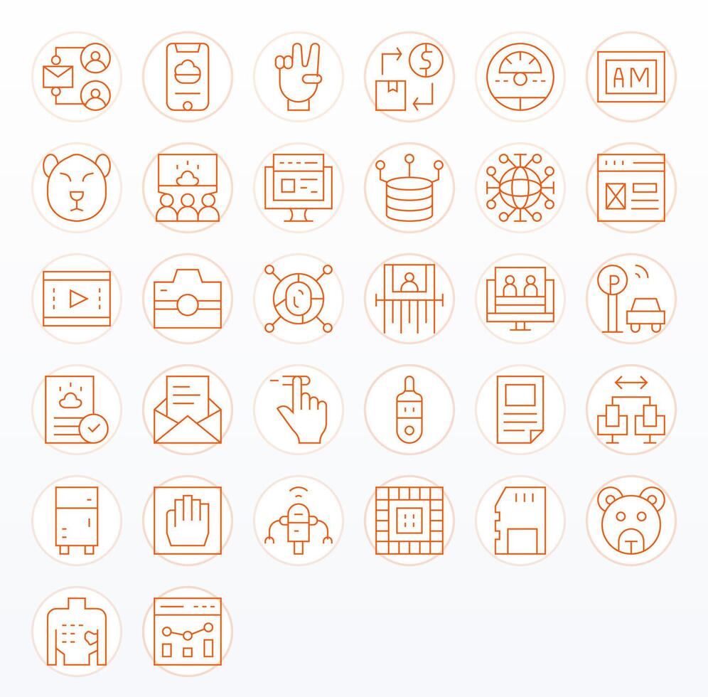 Digital Complete Package with 32 High Resolution Thin Line Detail Enhanced Icons vector
