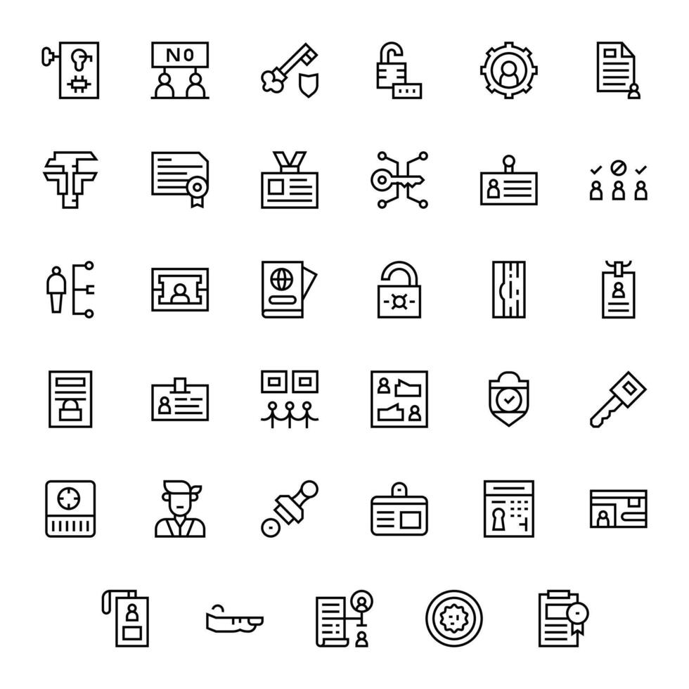 Regular Line Style Authorization Icons with 35 256x256 Pixel Aligned Designs vector