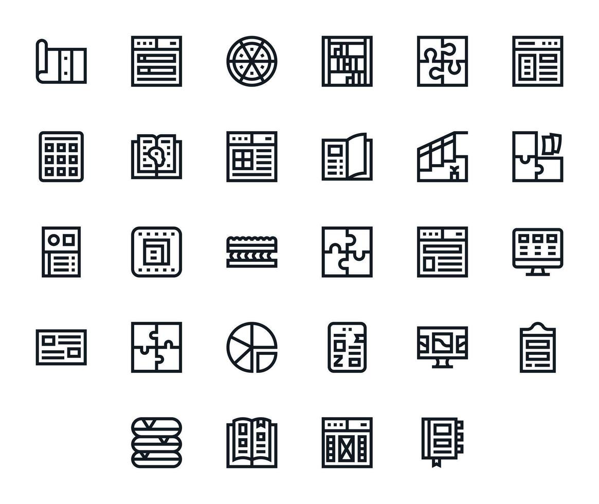 28 128x128 Icons for Sections in Grid Fitted Bold Line Format vector