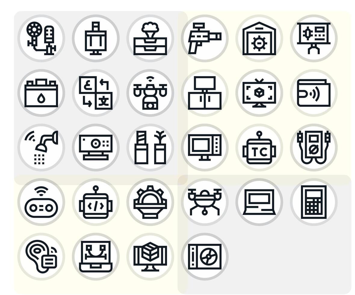 Tech Icon Library with 28 Bold Line High Resolution Grid Fitted Designs vector
