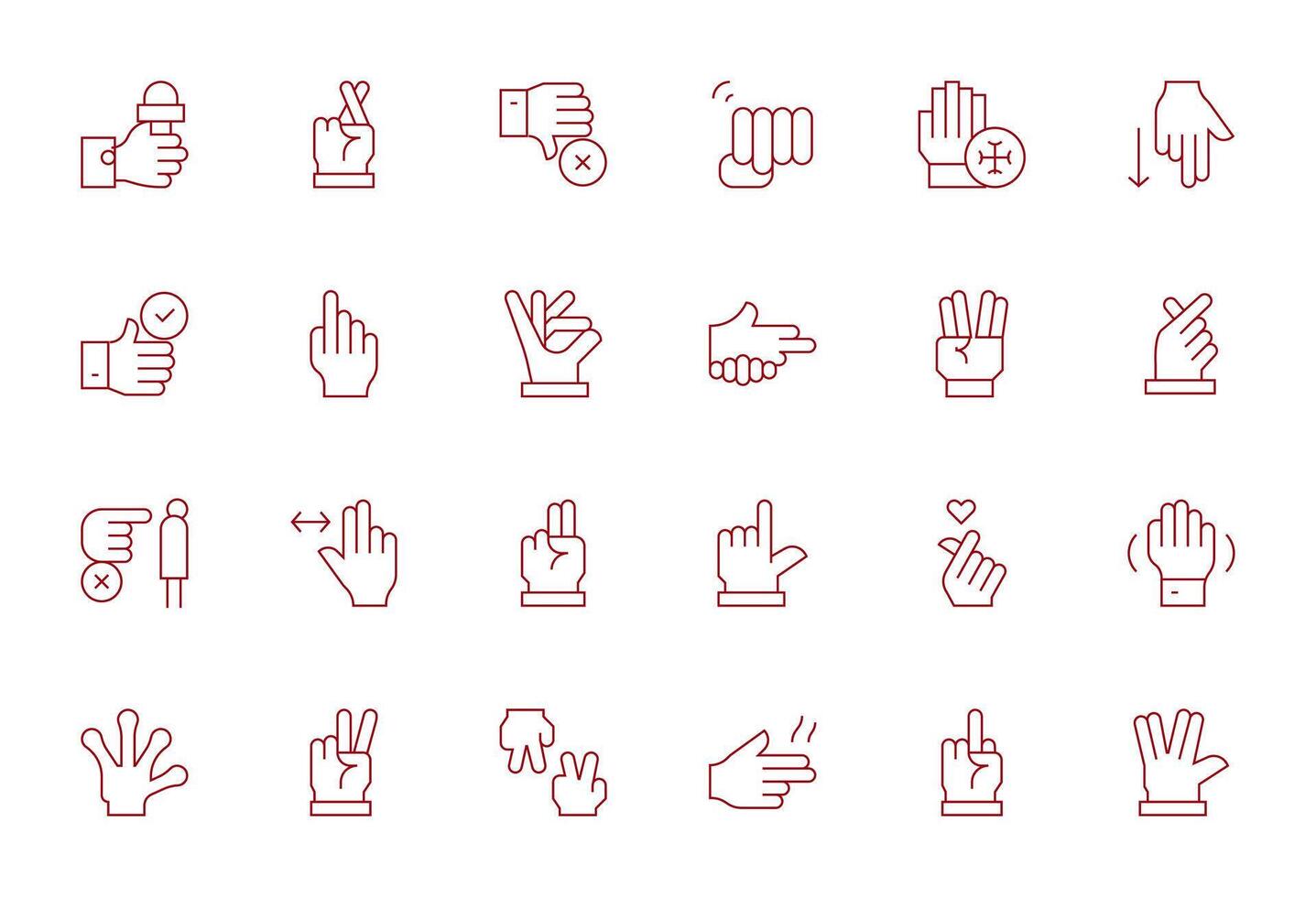 Hand Gesture Professional Set with 24 Thin Line Pixel Aligned 128x128 Icons vector