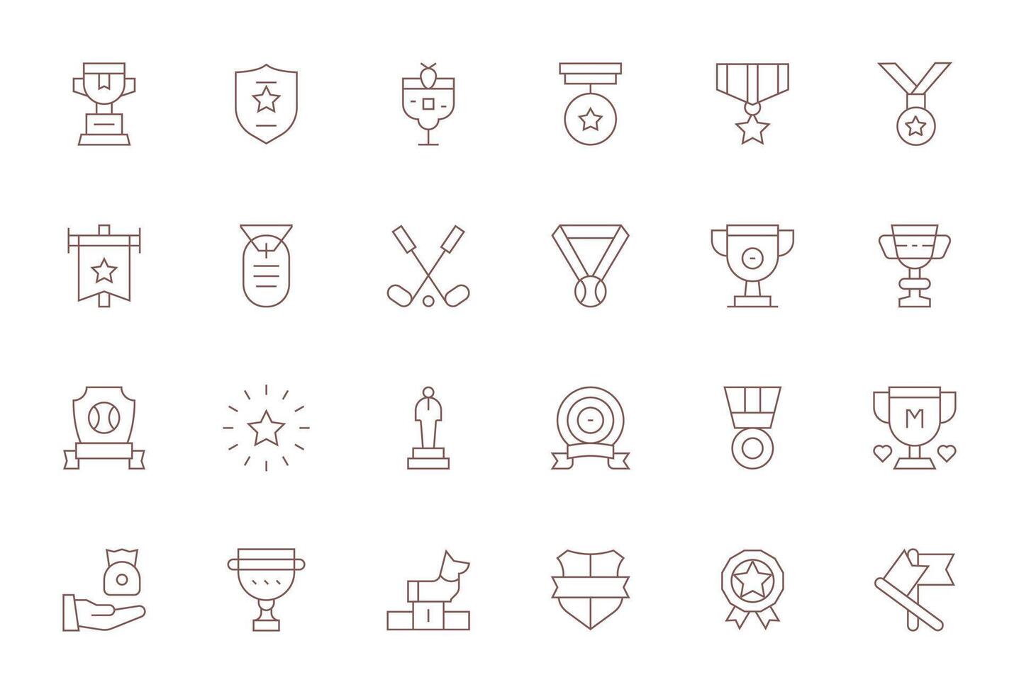 Thin Line Pixel Aligned Icons from Trophy Set with 24 128x128 Icons vector