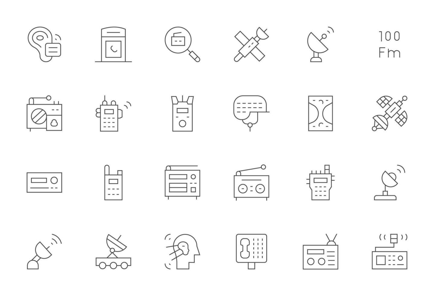 24 64x64 Thin Line Grid Fitted Icons for Receiver Projects vector